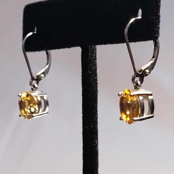 3.75ctw round Brazilian Citrine, Rhodium over .925 sterling dangle earrings - Picture 4 of 12